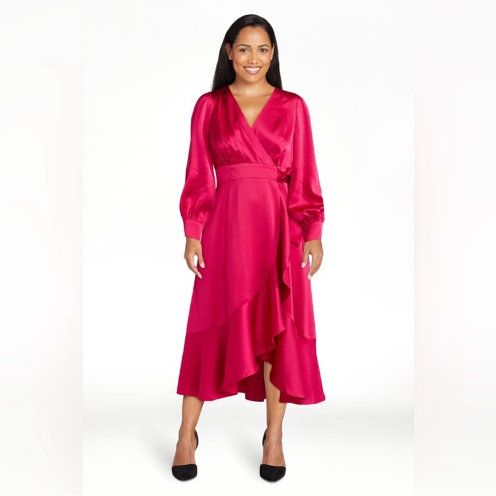 Sofia by Sofia Vergara Pink Wrap Dress with Bishop Sleeves